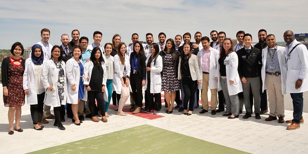 medical students on helipad