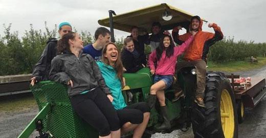 Student retreats like hay rides